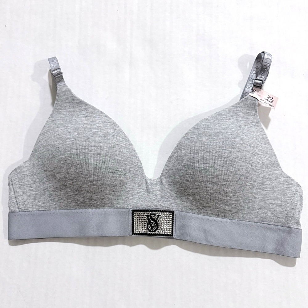 Victoria's Secret Bra Wireless Lightly Lined 32B Shine Patch Heather Gray